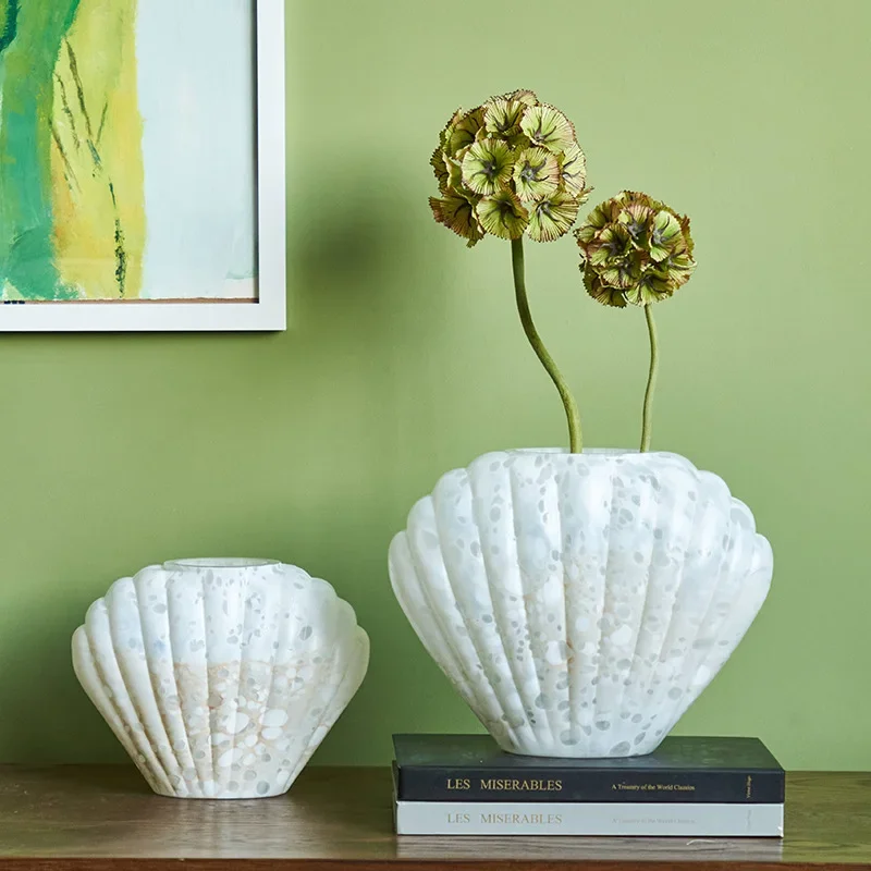 Shell Glass Vase Clamshell Whelk Scallop Flower Vase Glass Craft Floral Arrangement Accessories Terrarium Home Decoration