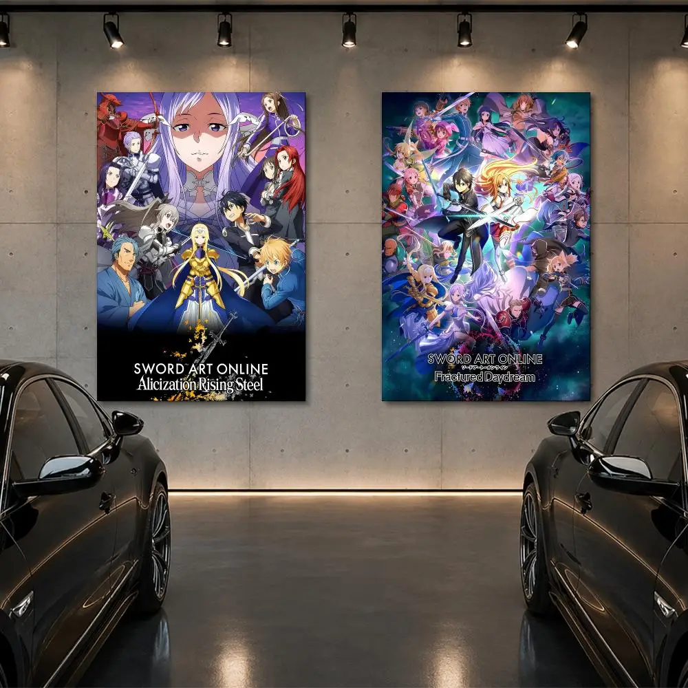 Anime Sword Art Online K-kirito Asuna Poster Room Decor Home Wall Art Printing Waterproof Garage BedRoom Posters Gift
