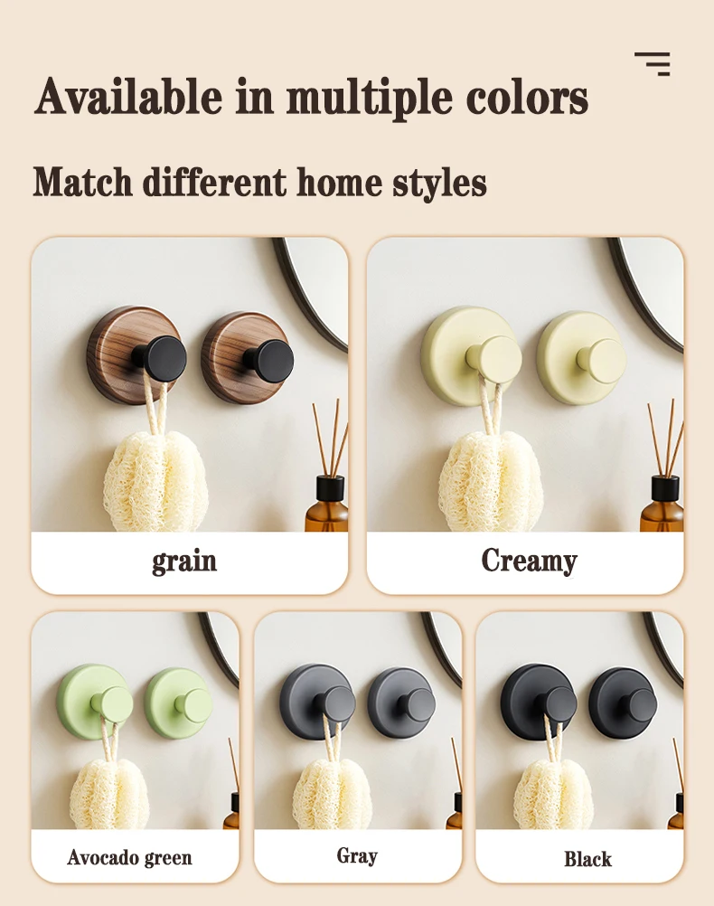 Vacuum Suction Cup Hooks, No Punch Removable Wall Hooks for Bathroom Kitchen Towel Clothes Robe Hanger Multi-Color Shower Hooks