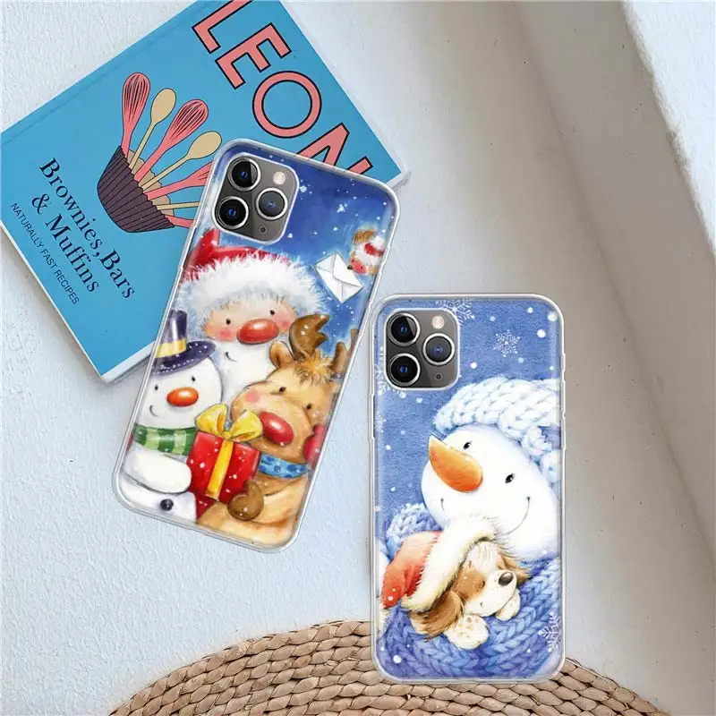 Merry Christmas Snowman Clear Case For iPhone 11 13 14 Pro 15 Pro Max 12 Mini 16 XR X XS Max 7 8 Plus Funda Clear Sof