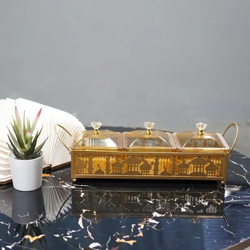 

Ramadans Dessert Tray Decorative Metal Platter Storage Box Snacks Serving Plate A0KF