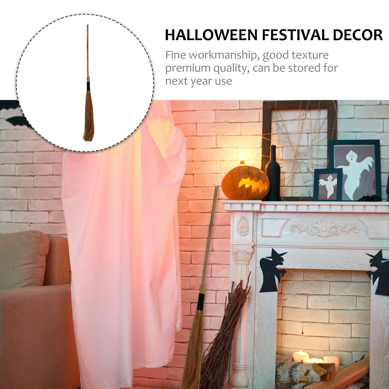 

1pc Witch Broom Decor Halloween Decorations Indoor Outdoor Costume Accessory Safe Material Long Term Storage Creative Party Vibe