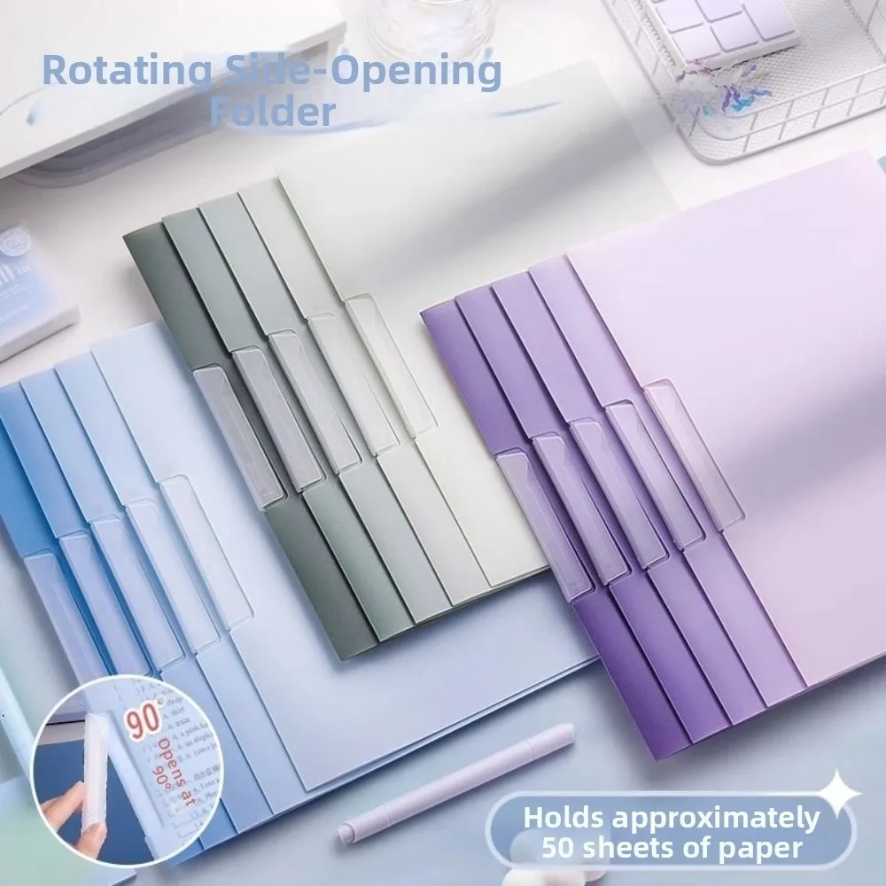 

5Pcs Gradient Design Rotating Side Opening Folder Waterproof Dustproof A4 File Folder Morandi Large Capacity Document Container