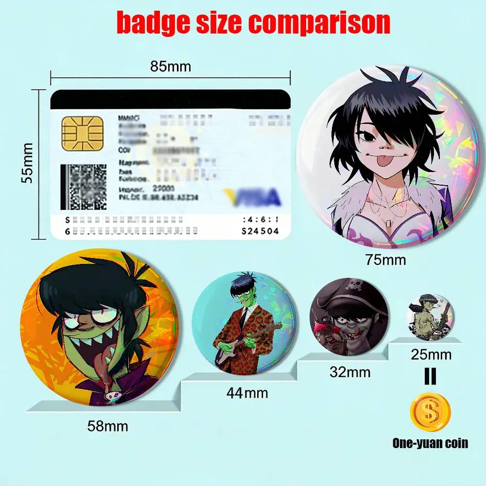 Noodle Murdoc Niccals Gorillaz HD Print 58mm 44mm Round Lapel Pins Pretty Derby Round Display Brooches Brooch Badges