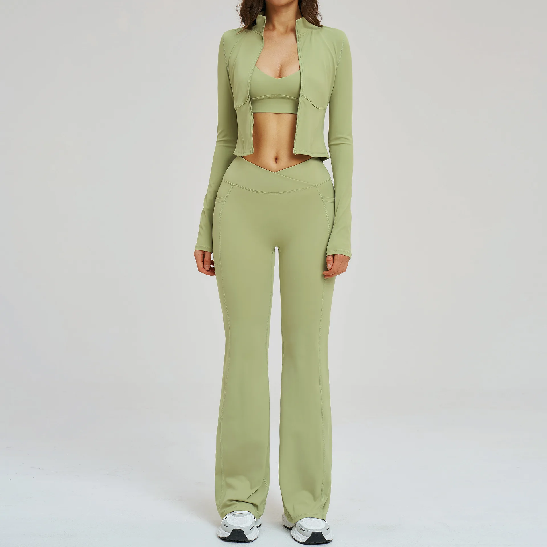 

Women's Tracksuit Sportswear Yoga Set Workout Clothes Athletic Wear Sports Gym Legging 3PCS Fitness Bra Long Sleeve Yoga Suit