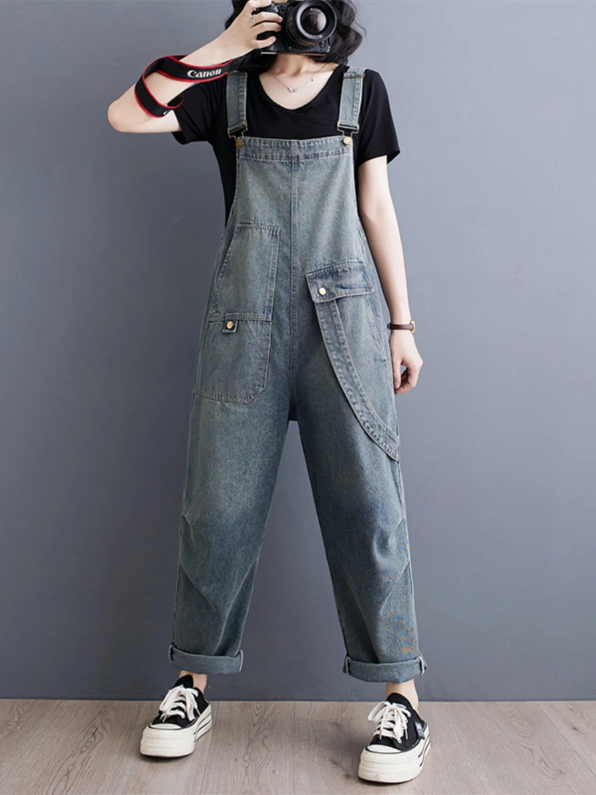 Women's Casual Loose Denim Overalls Spring New Style Versatile High Waist Long Pants Design Sensation Small Audience Workwear
