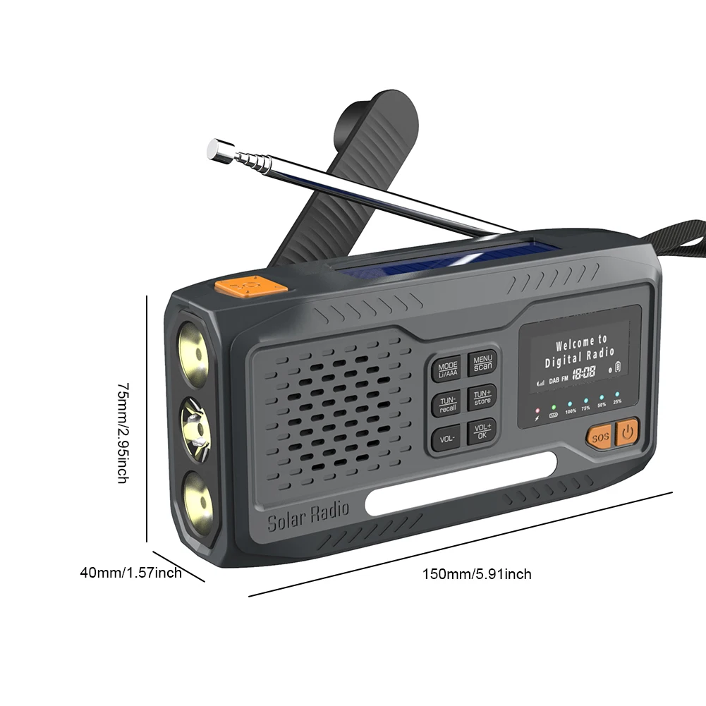 راديو طوارئ يعمل باليد بالطاقة الشمسية ، يعمل بأربع طرق ، راديو طوارئ محمول ، ، ، مقبس سماعة رأس ، إنذار للتخييم ، خيام المشي لمسافات طويلة #6