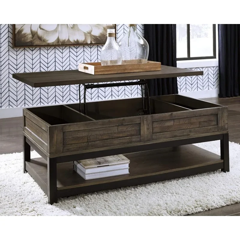 Rustic Rectangular Lift Top Coffee Table and Fixed Lower Shelf