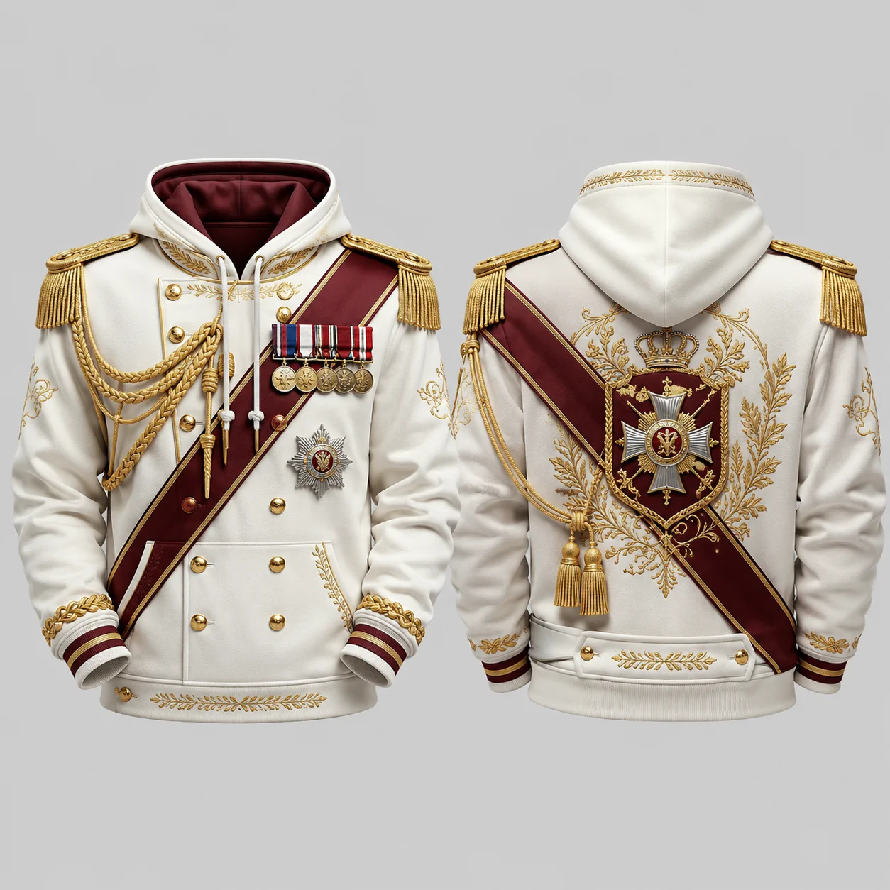 Mens Ceremonial Military Uniform 3D Print Zip Hoodie Polyester Long Sleeve Jacket Cosplay Streetwear Costume Clothing