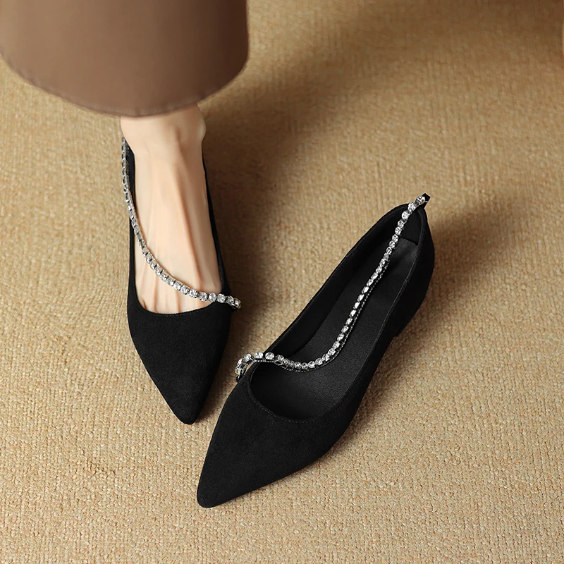 

Women Simple Shoes Pointed Toe Concise Flock Crystals Flats Spring Summer Elegant Ladies Shoes Size 32-43