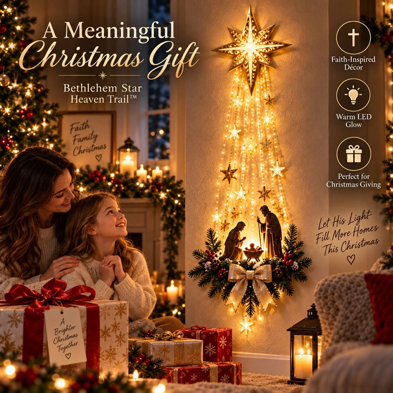 Bethlehem Star of Faith Angel Star Wall Lamp LED Meteor Wall Light Glowing Christmas Hanging Ornament Faith Decoration for Home