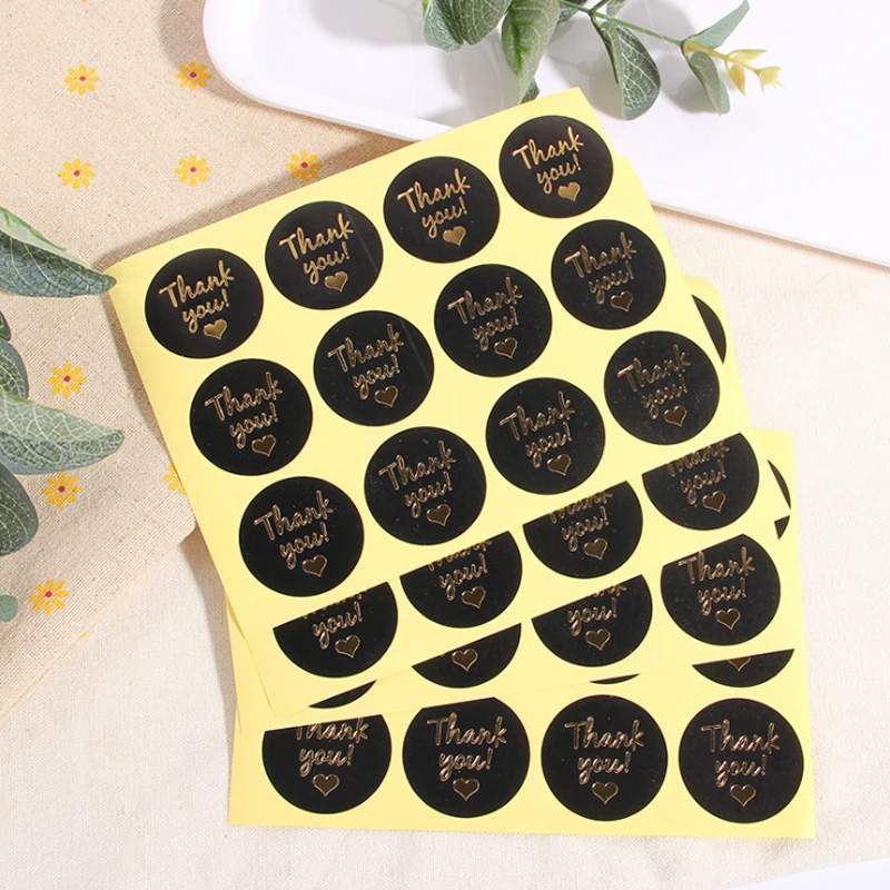 120pcs/lot Thank You Round Black Gold Paper Stickers Handmade Decorative Sticker Gift Party Scrapbooking Material Papelaria