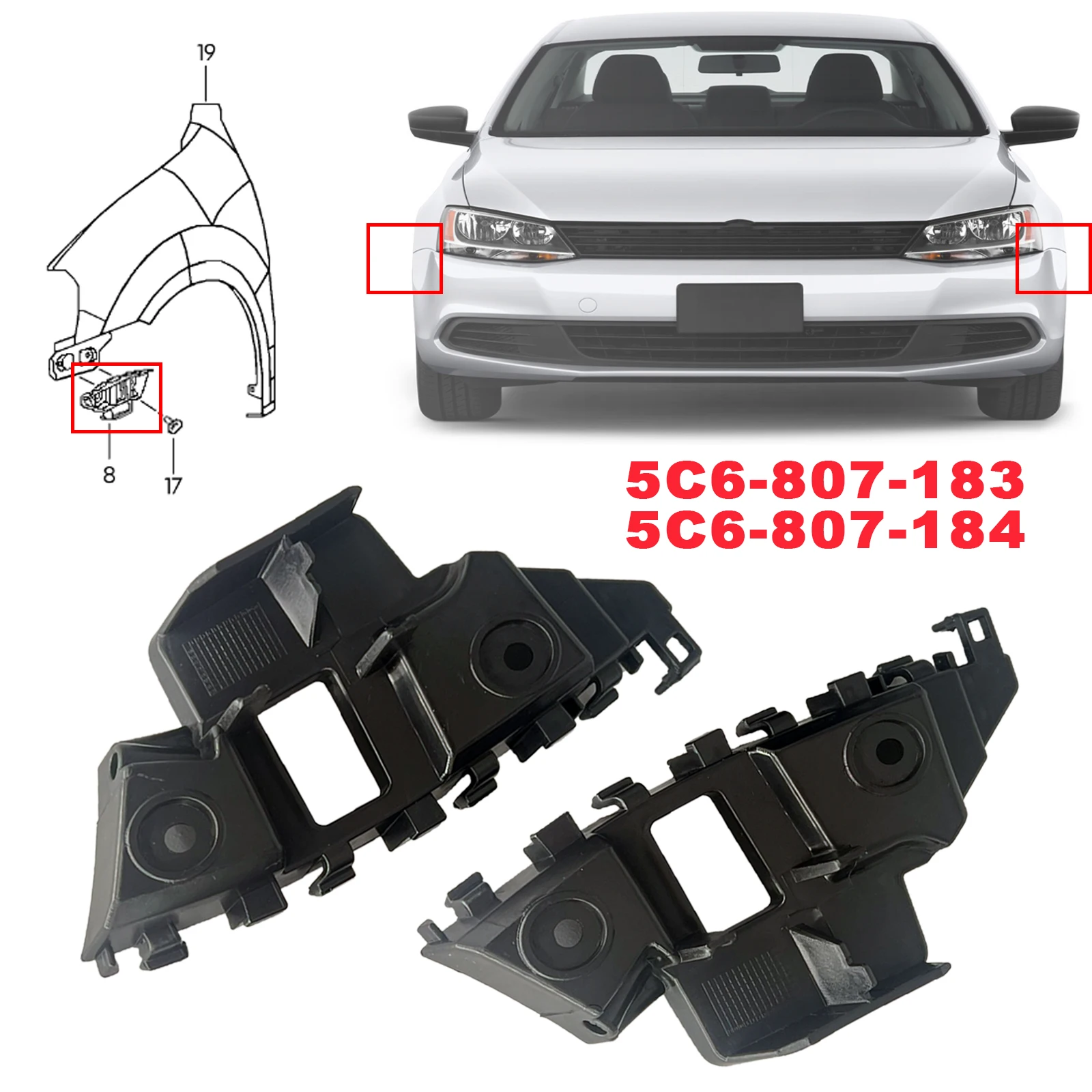 For VW Jetta MK6 2011-2014 Car Front Bumper Retainer Brackets Spacer Left Right Pair Side Beam Mount Support 5C6807183 5C6807184