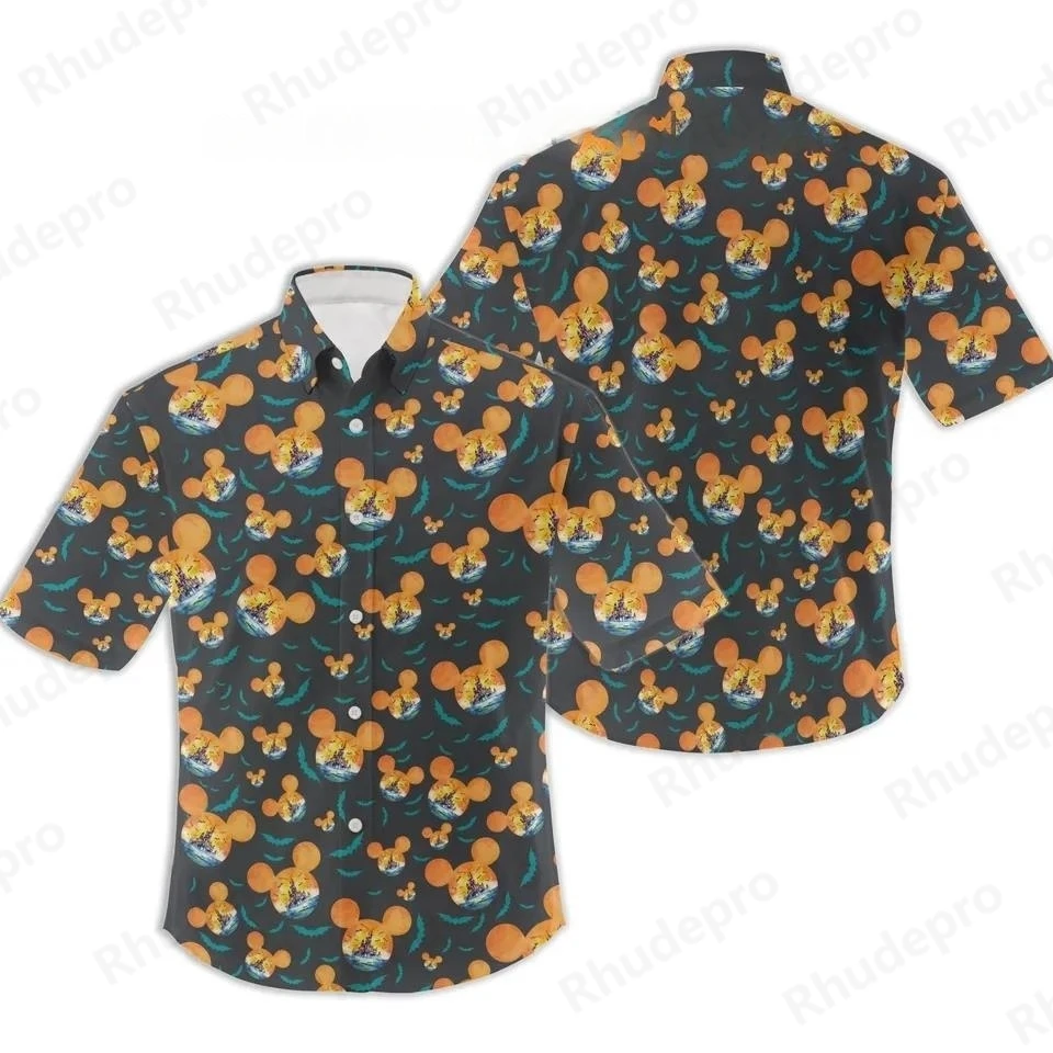 

Disney 2025 New Halloween Collection Summer Mickey Anime 3D Printed Men's Lapel Short Sleeve Slim Fit Hawaiian Shirt Y2k
