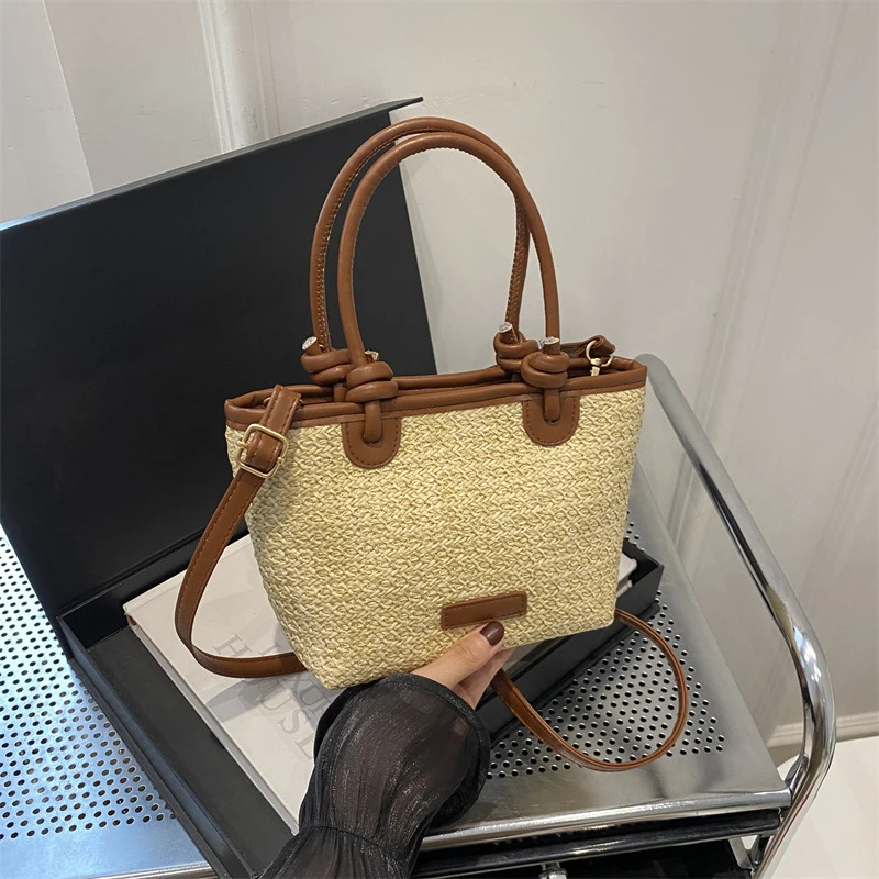 Neue Stroh Gewebte Umhängetaschen Für Frauen Sommer Urlaub Eimer Schulter Taschen Sommer Am Meer Strand Handtaschen – Detail 2