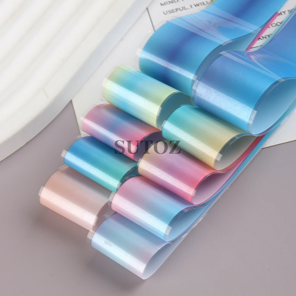 10Pcs/Set Colorful Ombre Nail Art Stickers Blue Pink Fantasy Mermaid Nail Transfers Foil Y2K Design Manicure Decor Wrap NLWB-111