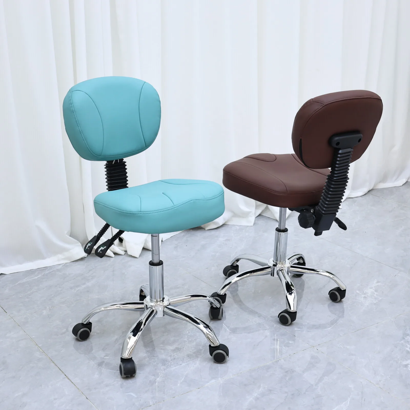 Ergonomic Rolling Work Stool with Back Support, for Nail Tech, Barber & Dentist, Comfortable Lift Technician Chair with Wheels,