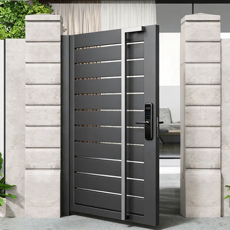 Modern Automatic Exterior Privacy Walk Gate Aluminum Single Swing Electric Pedestrian Passageway Grille