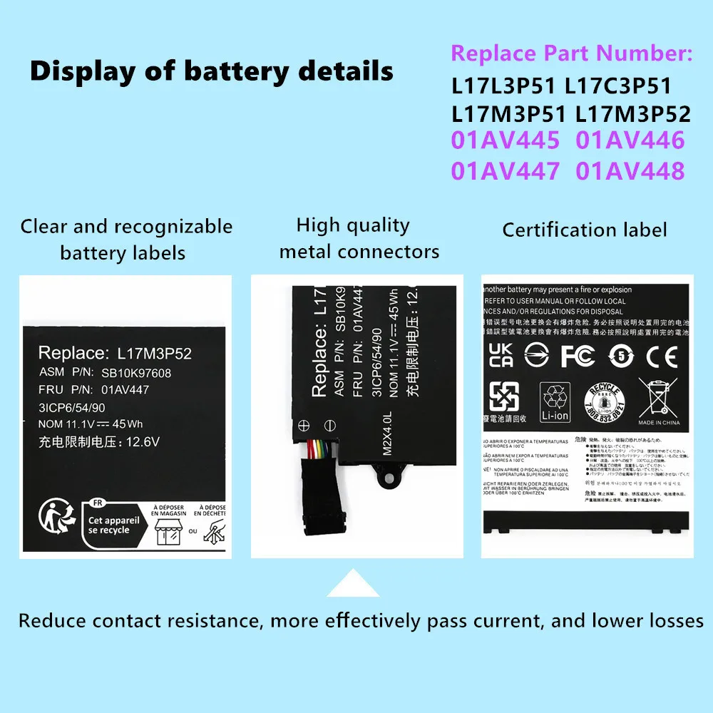 Battery For Lenovo ThinkPad E480 E585 E590 E485 E490 E595 E495 E580 L17L3P51 01AV445 L17C3P51 01AV446 L17M3P51 01AV447 L17M3P52