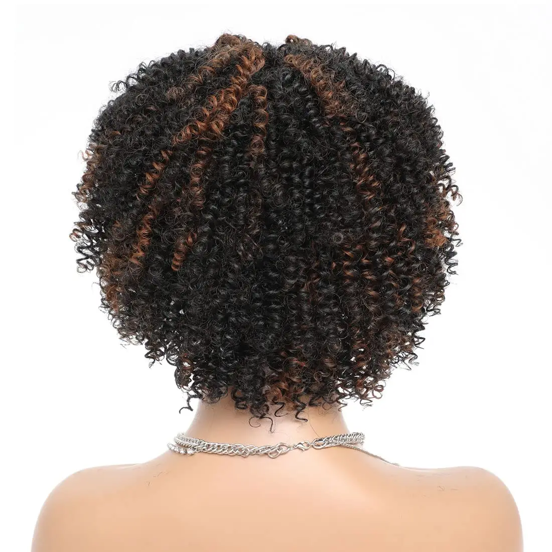 Peruca Curta Curly Afro Sintética com Franja para Mulheres Negras, Perucas Curly Kinky, Sem Cola, Peruca Completa, Resistente ao Calor