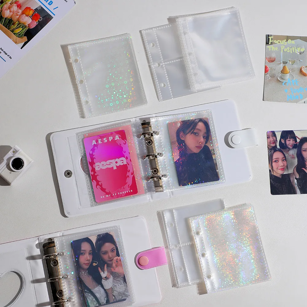 Bolsillos interiores transparentes de Color láser para Carpeta A8, almacenamiento de pegatinas, tarjeta de nombre de sesión fotográfica, Mini álbum de fotos de 1, 2 y 3 pulgadas, 20 unidades