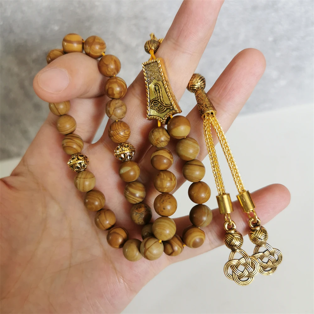 Tasbih Natural wood color stone 33 beads bracelet muslim accessories Eid ADHA islamic prayer bead jewelry gemstone rosary tesbih