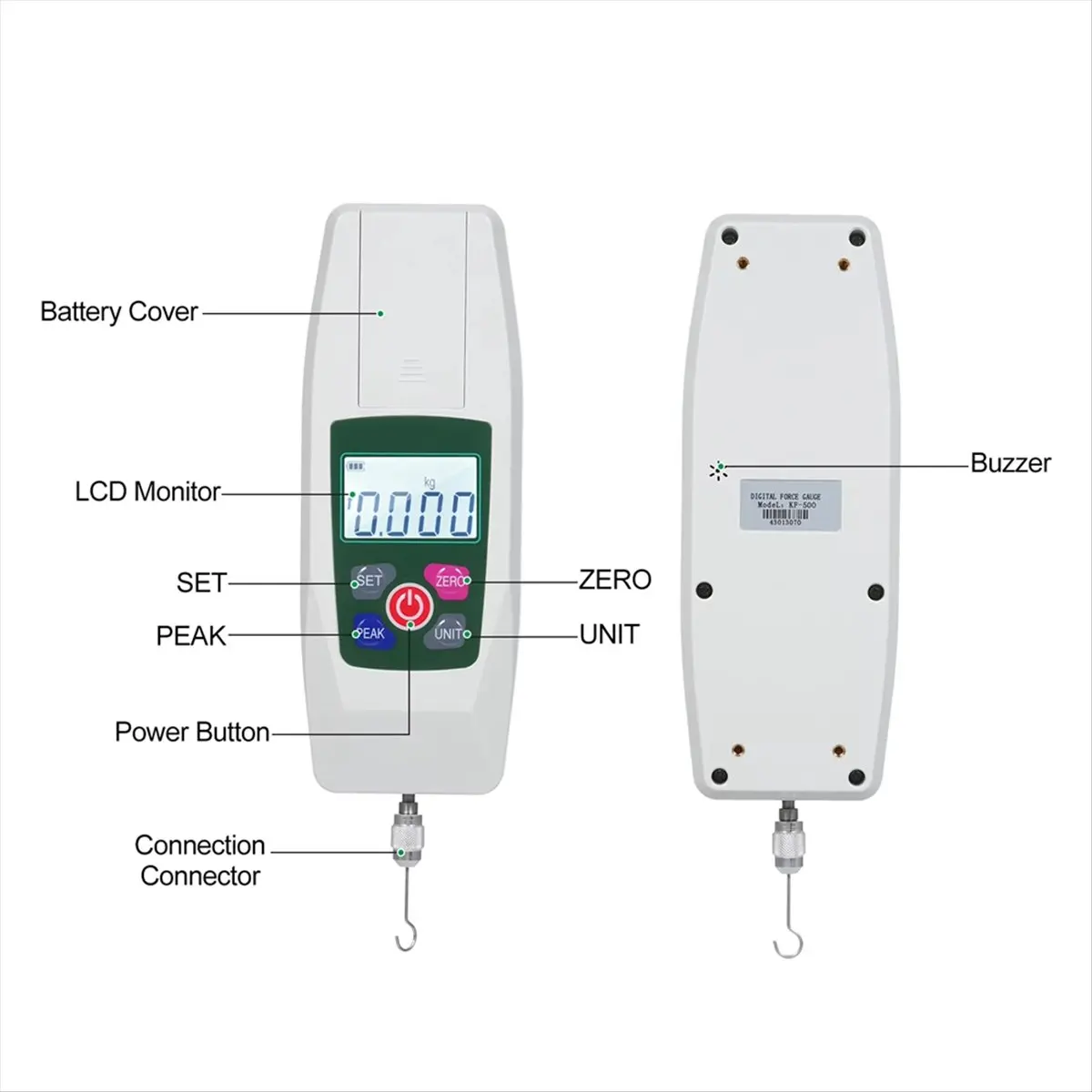 DT38 Digital Force Gauge Push and Pull Tester Meter Mini Dynamometer N Kg Lb Oz 500N/50kg/110lb/1800oz 1% Accuracy