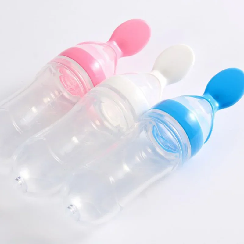 Mushy Food Feeder Spoon for Baby Feeding Puree Juices Egg Custard Feeder Press Type Bottle Spoon Infant Kids Nipple Utensils