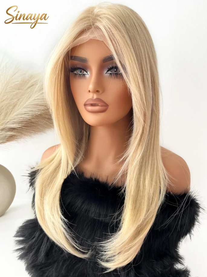 613 Blonde Layered Cut Straight Lace Front Wigs 13x4 HD Transparent Synthetic Pre Plucked Heat Resistant Glueless On Clearance