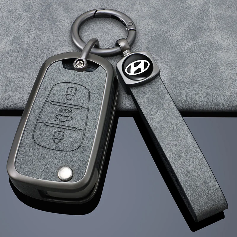 Zinc Alloy Leather Car Key Cover 3 Buttons Flip Folding Key Case For Kia K2 K5 Rio 3 Picanto Ceed Cerato Sportage  Accessories