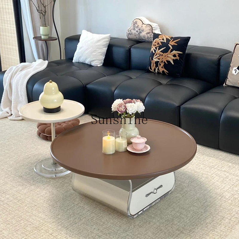 

Cream wind coffee table living room light luxury high sense retro round small apartment creative jelly table
