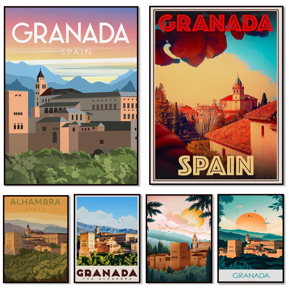 Alhambra Gardens, Granada, Spain, Andalusia, Granada city landmark coordinates poster, vintage Spain travel photography, artwork