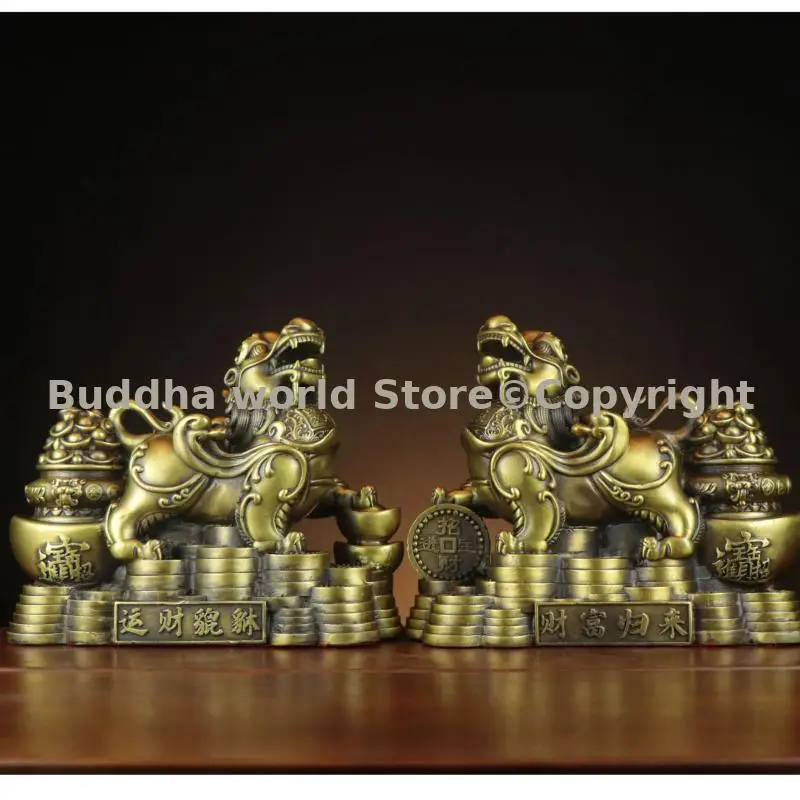 

A pair 2024 Southeast Asia home office Feng Shui Zhaocai dragon PI XIU Recruiting wealth money lucky propitious copper ornament