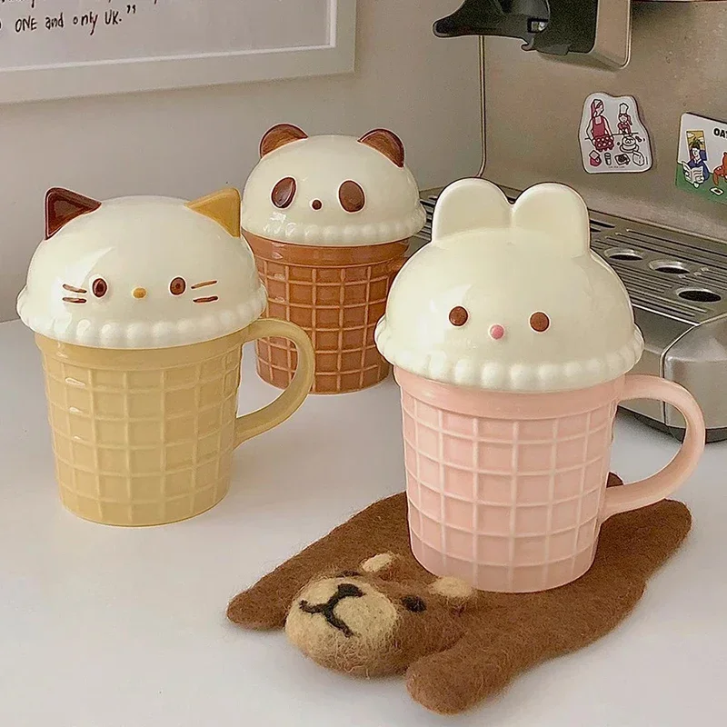 Cute Animal Coffee Cup Kawaii Cat Bunny Bear Ceramic Mug For Tea Milk Water Juice Mocha Lovers Breakfast Cup Birthday Gift 350ml