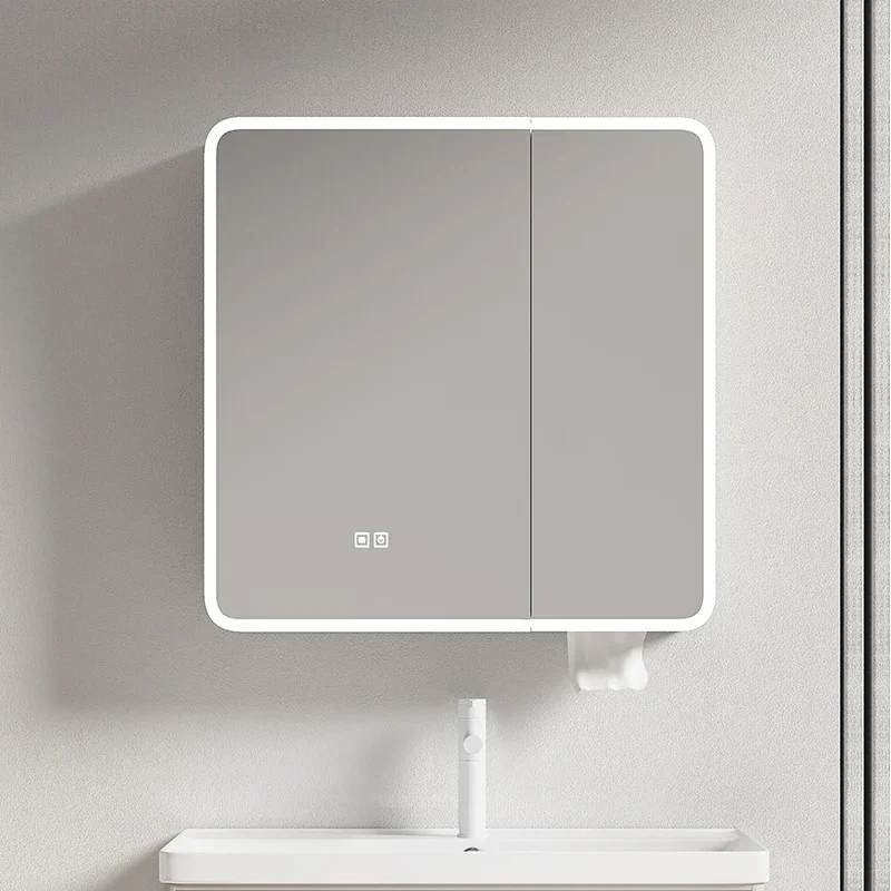 Aluinu Circular Arc Bathroo irror Cinet Sart Lighting er anity irror Paper Extraction Hole Bathroo Furniture FYBC