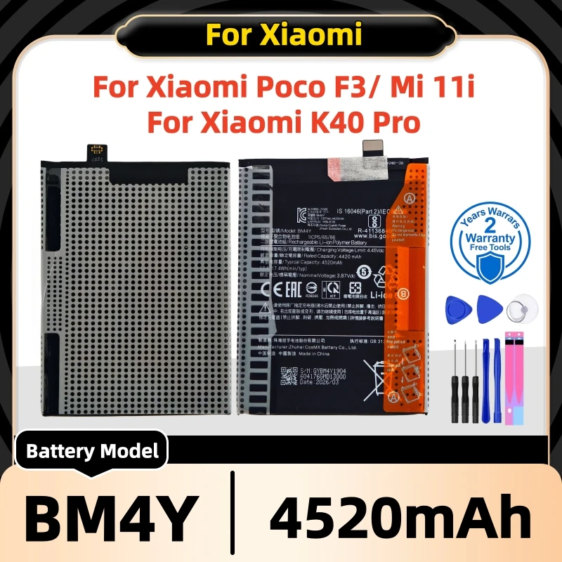 

New BM4Y 4520mAh Battery For Xiaomi Poco F3 Redmi K40 Pro K40Pro Mi 11i Batteries Bateria+Tools Fast Ship