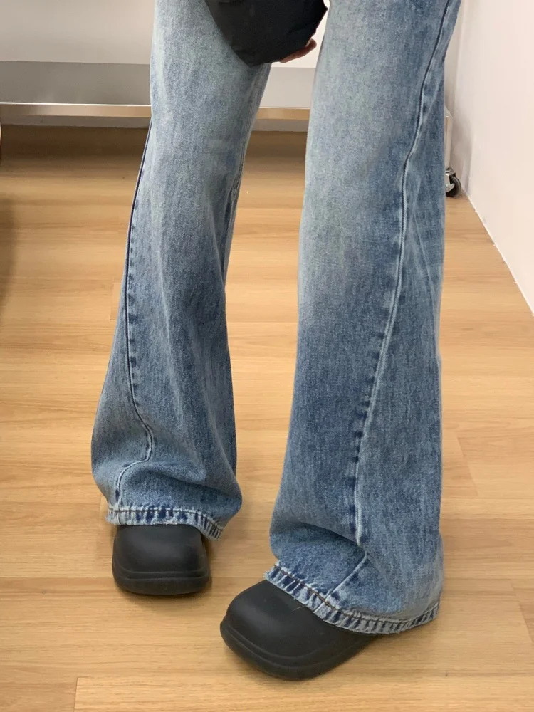 حجم كبير الأمريكية الرجعية Fce اصطف متوهج الدينيم الجينز المرأة الخريف الشتاء فضفاض التخسيس بنطال ذو قصة أرجل واسعة عادية عالية...