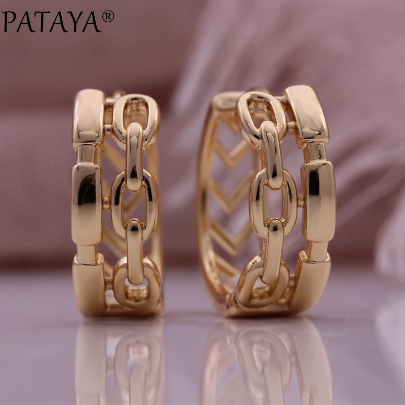 PATAYA New Three Styles Round Earrings 585 Rose Gold Color Women Earrings Wedding Engagement Fashion Jewelry