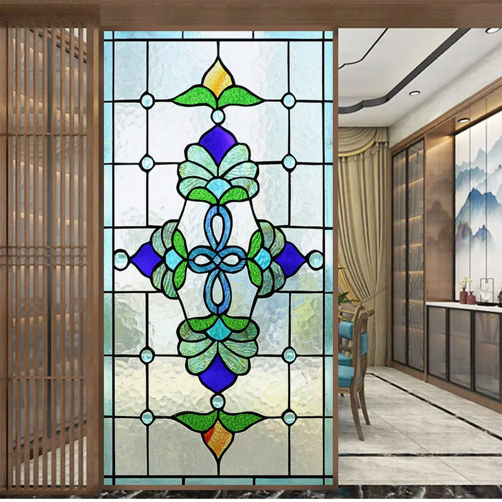 

Stained Glass Decorative Privacy Window Film Heat Control Anti UV Blocking Window Stickers Static Cling Frosted Window Film