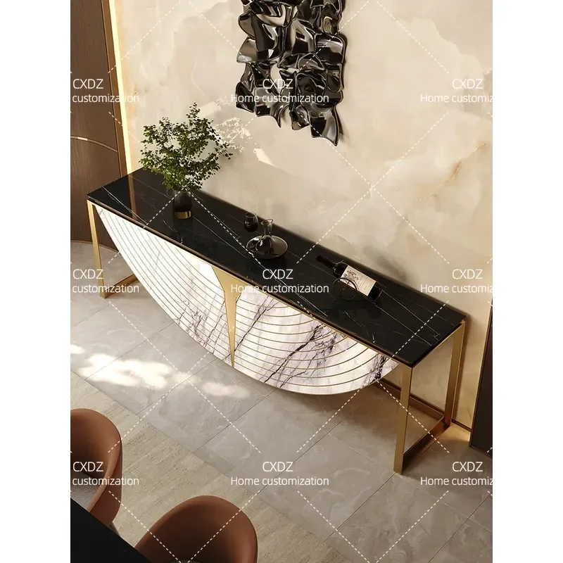 Luxury Entrance Console Table with Fragrant Snow Plum Stone High End Villa Background Wall Corridor Aisle Large Apartment