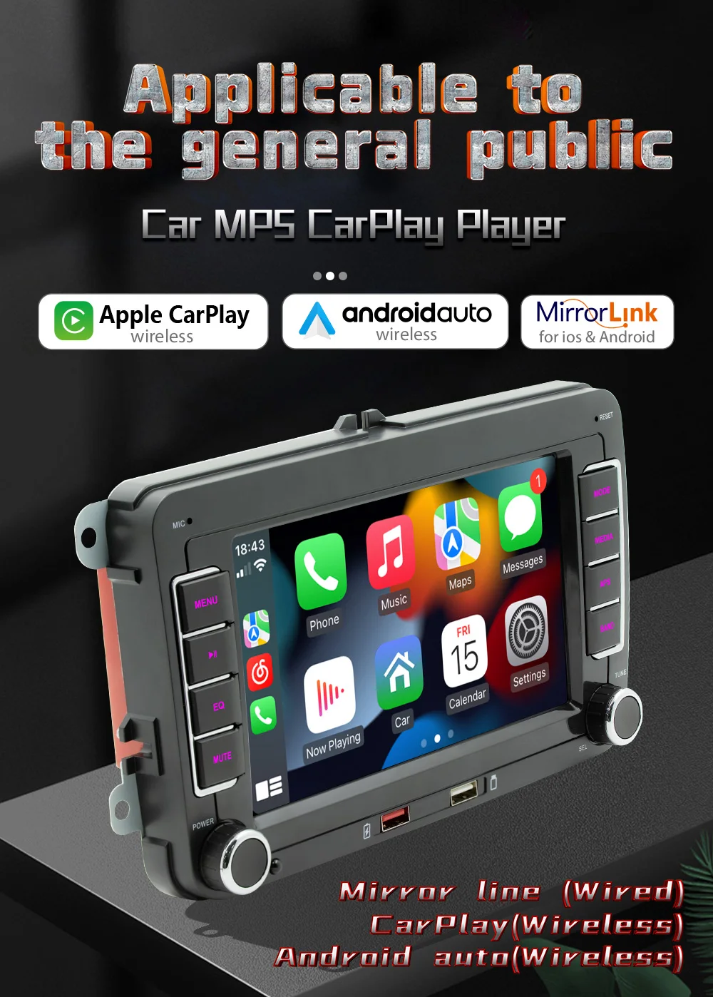 BQCC 2Din Car Radio Android  Carplay Mirrorlink FM BT for Volkswagen Golf Polo Passat B6 B7 CC Skoda Jetta Universal Multimedia