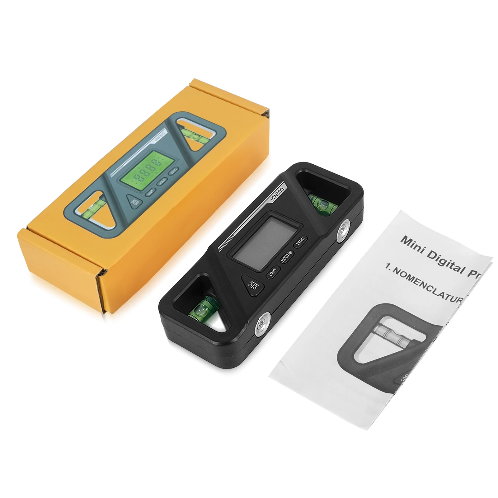 HW300 Inclinometer LCD Display Digital Protractor Level Meter Angle Measuring Inclinometer 90°Level Neodymium Magnetic Base