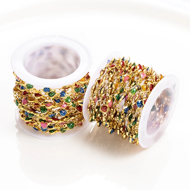 1meter Stainless Steel 5mm Heart Shaped Colored Chain For Jewelry Making Supplies DIY Charm Necklace Bracelet Trend Accessories