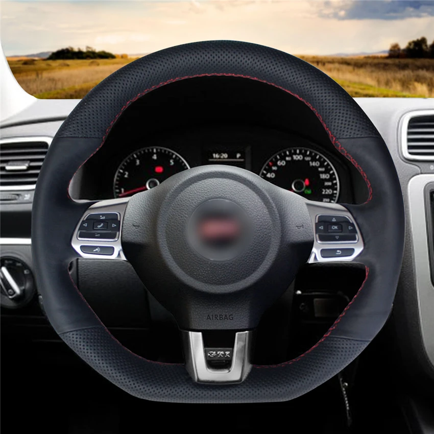 

DIY Hand-Stitched Non-slip Leather Steering Wheel Cover Wrap for Volkswagen Golf 6 GTI MK6 VW Polo Scirocco R Passat CC R-Line