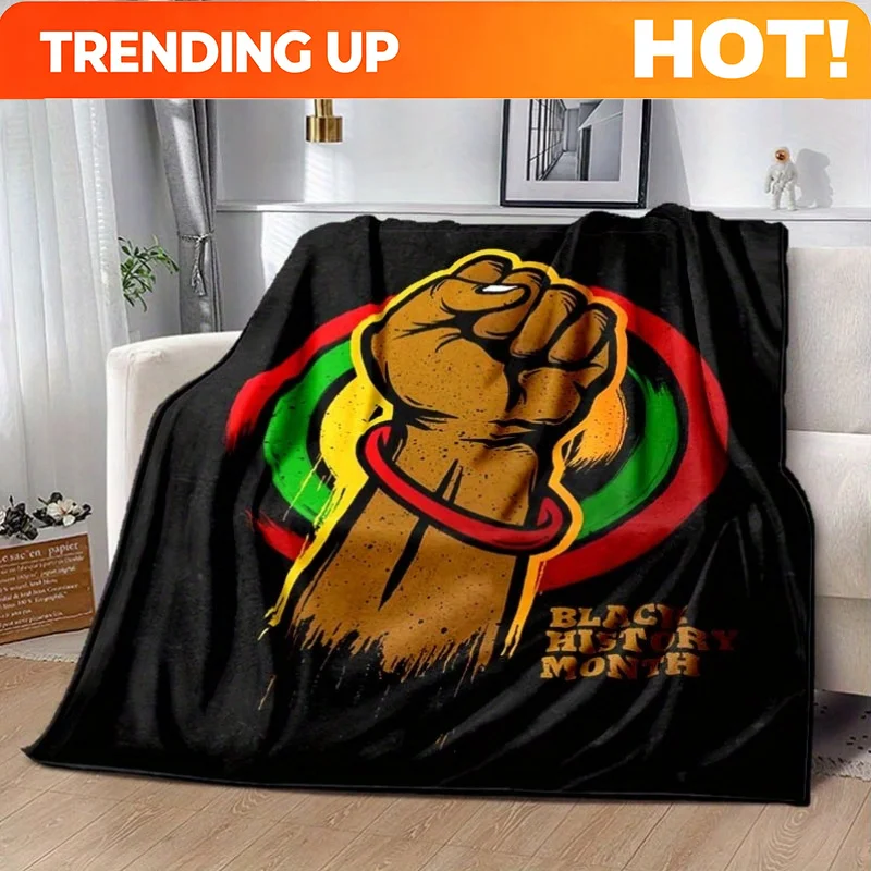 Customize 1pc Contemporary Black History Month Fist Graphic Flannel Throw Blanket - All Seasons Non-Woven Polyester 180-200gsm D