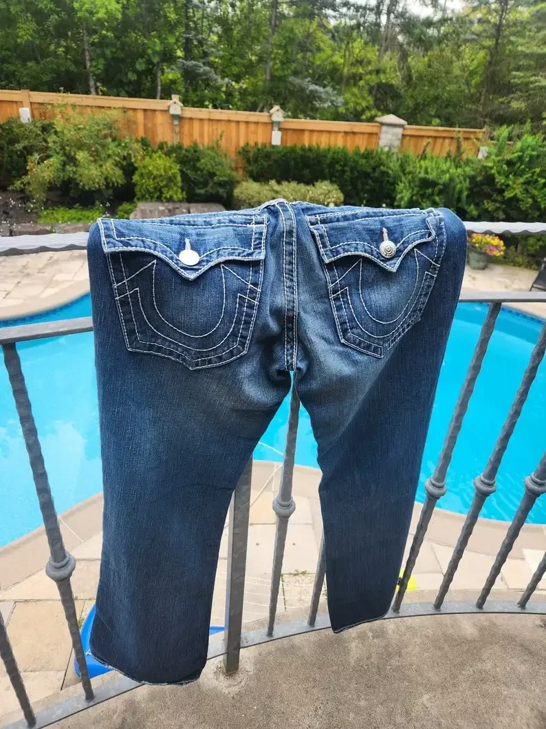 Jean Baggy Bleu à Poches Rétro pour Homme et Femme, Streetwear, Broderie, Hip Hop, Gothique, Punk, Mode, Taille Basse, Jambes Larges