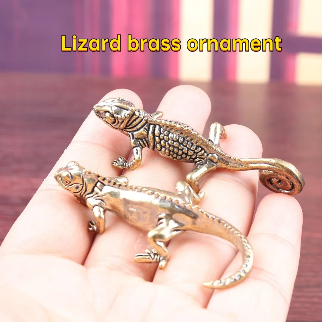 Bronze Chameleon Lizard Four-Legged Snake Retro Ornament Home Decor Tea Pet Desktop Craftwork Display Vintage Reptile Figurine