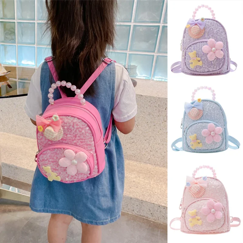 Children sequined bag fashionable princess pearl accessories backpack kindergarten cute girl casual backpack