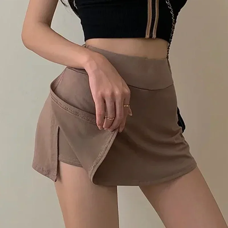 

Women Mini Skirt Summer Clothes 2024 Solid Color High-Waist Wrap Skirt Miniskirt with Lining Shorts Sexy Club Wear Streetwear