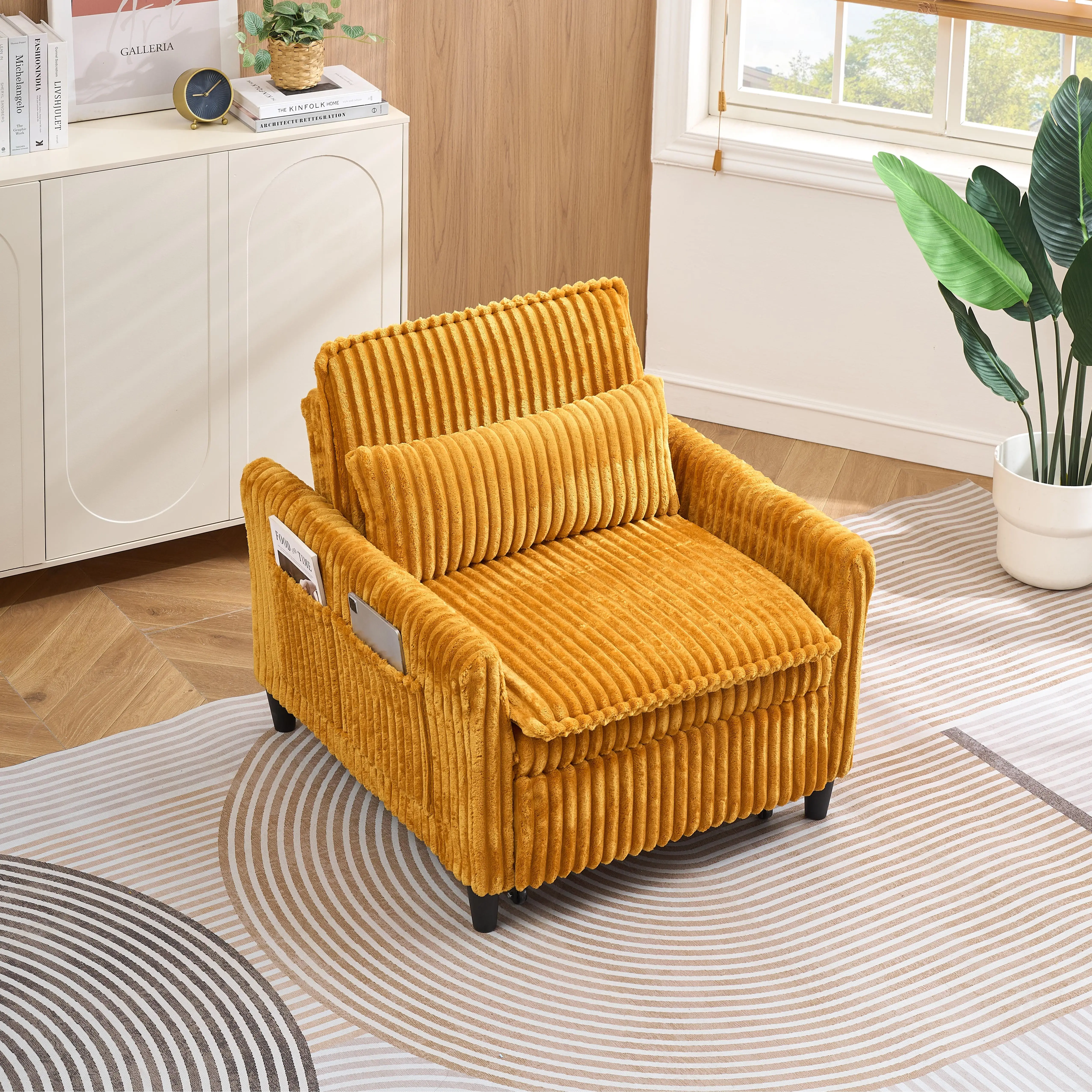 

Yellow Comfortable Small Sofa Bed with Pillow for Small Apartment Bedroom and Balcony Use